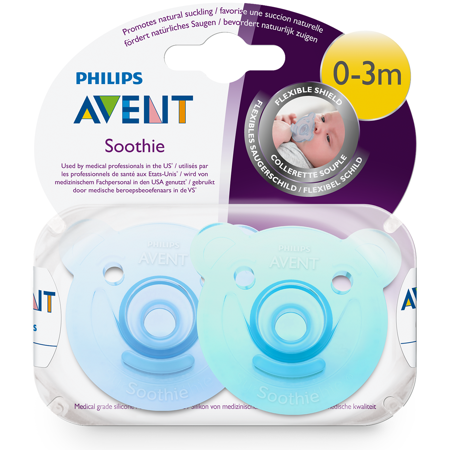 Avent 新安怡 小熊安撫奶嘴（適合0-3月嬰幼兒 藍色&綠色或者粉紅&紫色）2個
