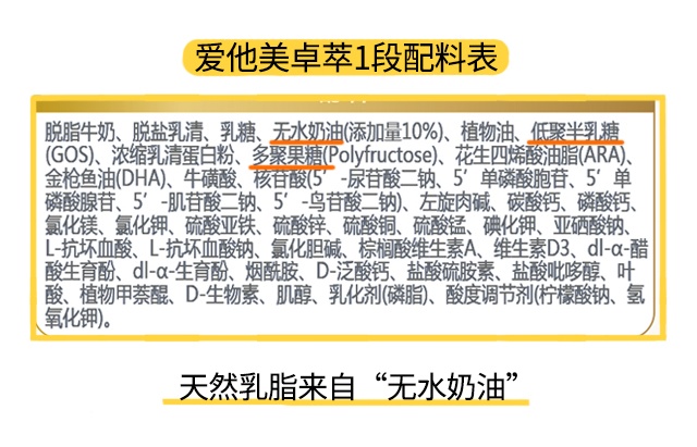 愛他美卓萃2段配料表