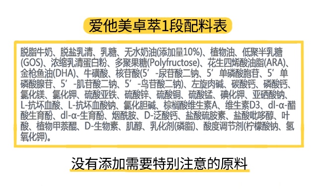 愛(ài)他美卓萃1段配料表