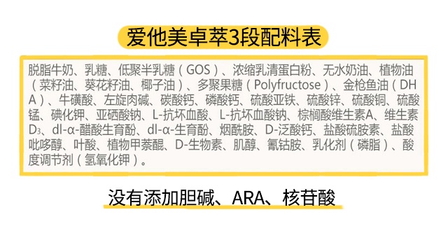 愛他美卓萃3段配料表