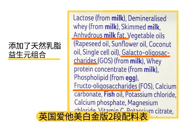 英國(guó)愛他美白金版2段配料表