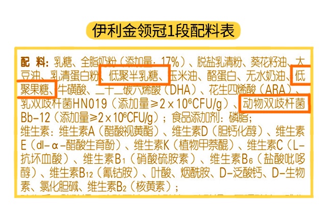 伊利金領(lǐng)冠1段配料表